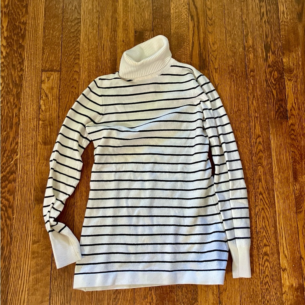 French Connection Black and White Striped Turtleneck Sweater